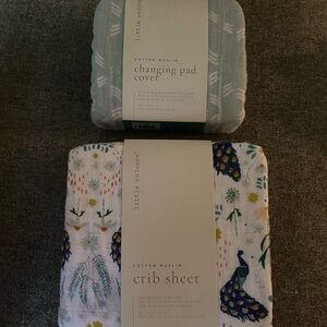 Crib Sheet and Changing Pad Cover Set - Blue and Multicolor